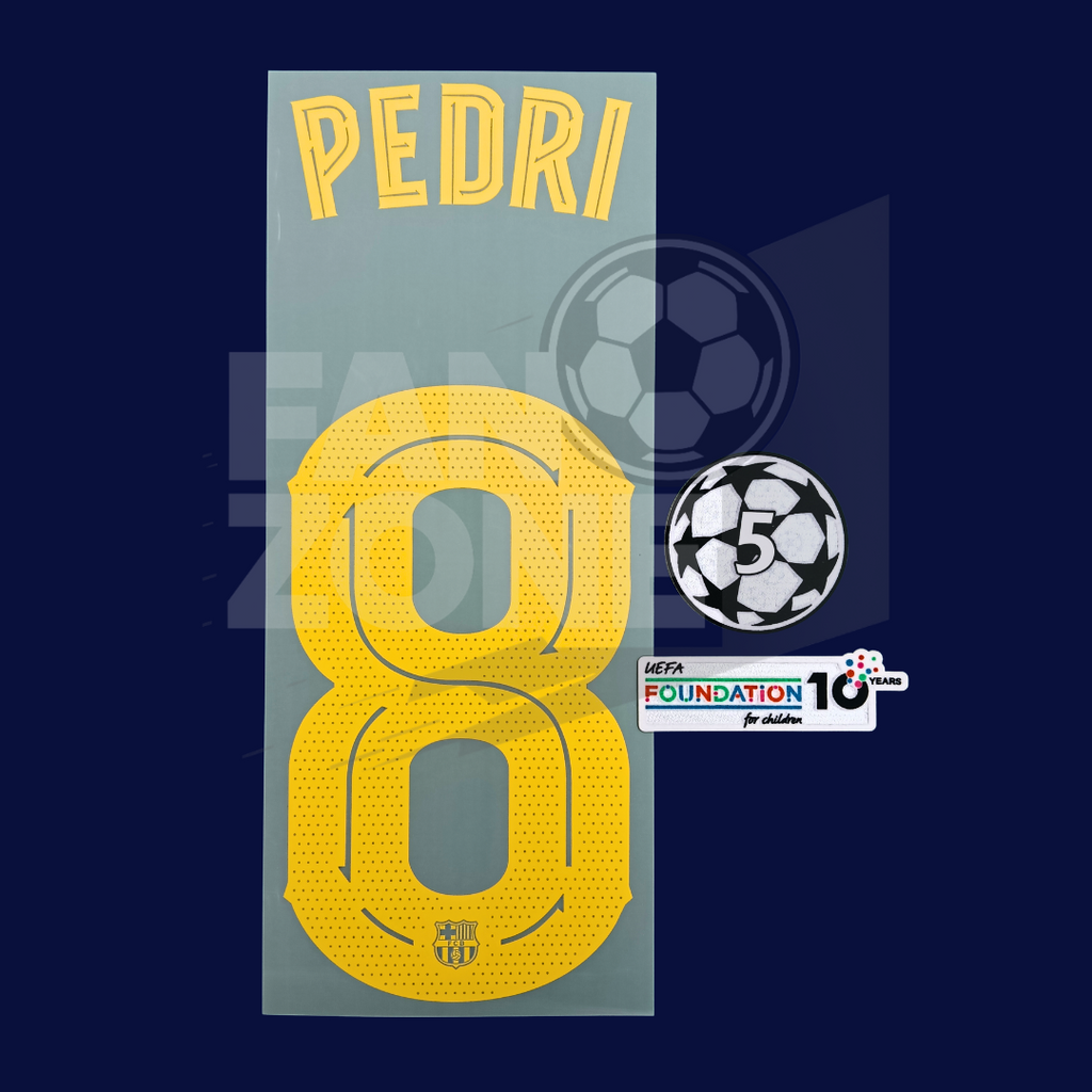 Kit PEDRI #8 Numeracion y parches Champions League– FC Barcelona jersey local 2025/26| version jugador