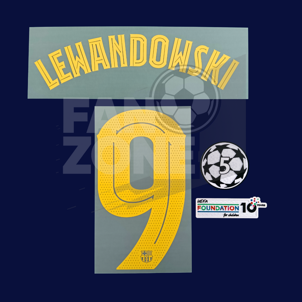 Kit LEWANDOWSKI #9 Numeracion y parches Champions League– FC Barcelona jersey local 2025/26| version jugador