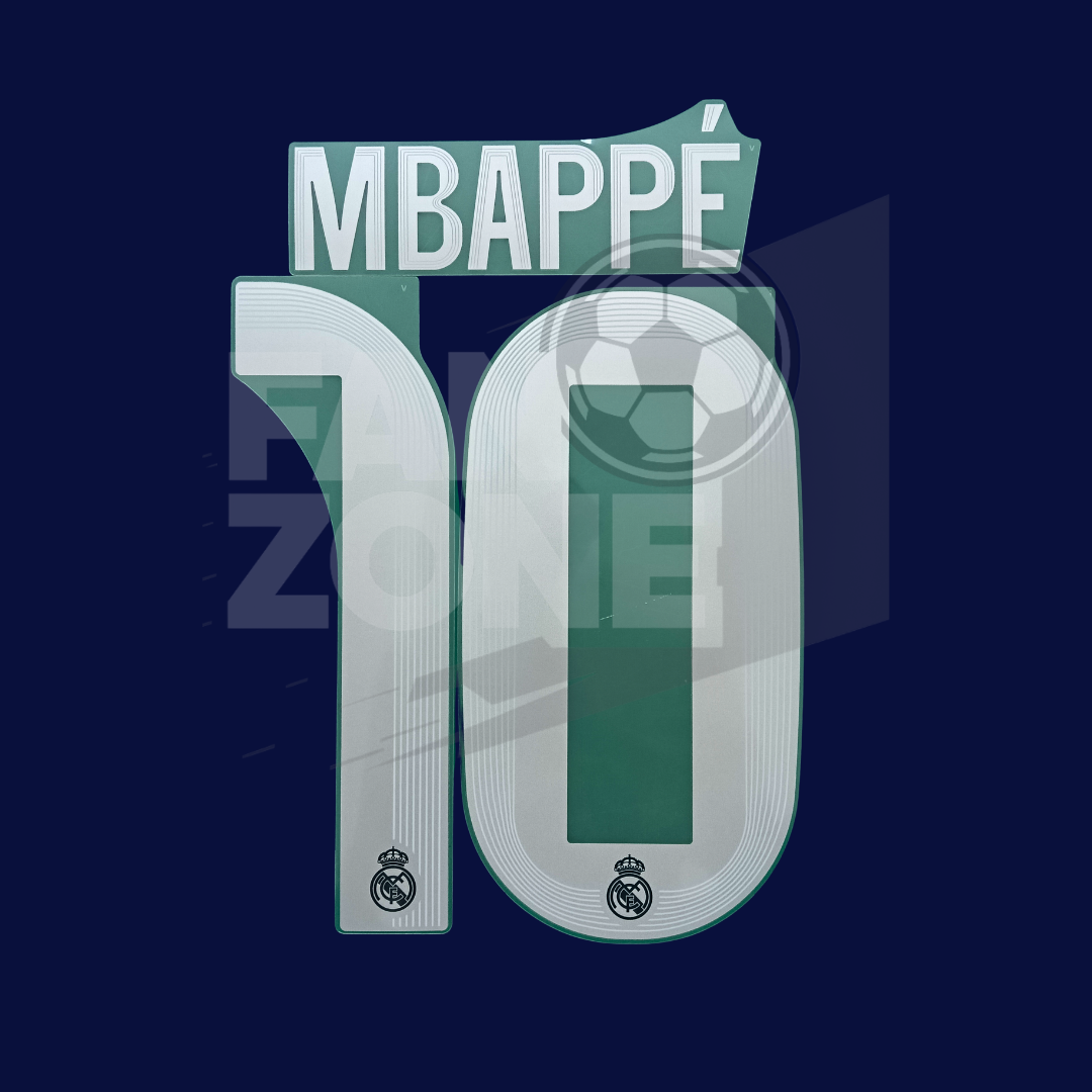 Official Killian Mbappe #10 Name Number Set – Real Madrid Away Kit 2025/26 | Champions League cup Player Size Avery Dennison
