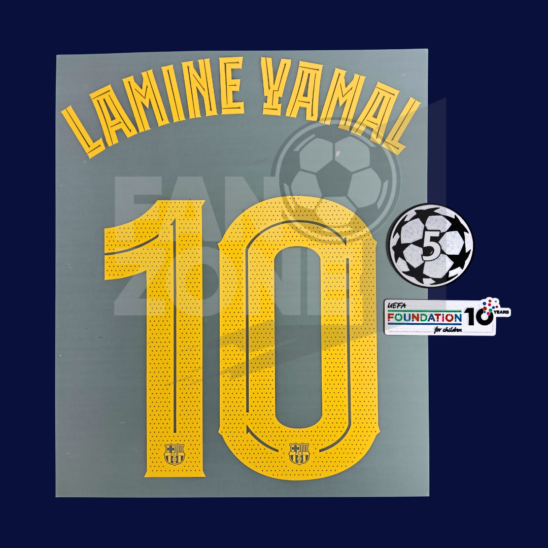 Kit LAMINE YAMAL #10 Numbering and Champions League patches – FC Barcelona home jersey 2025/26 | player version