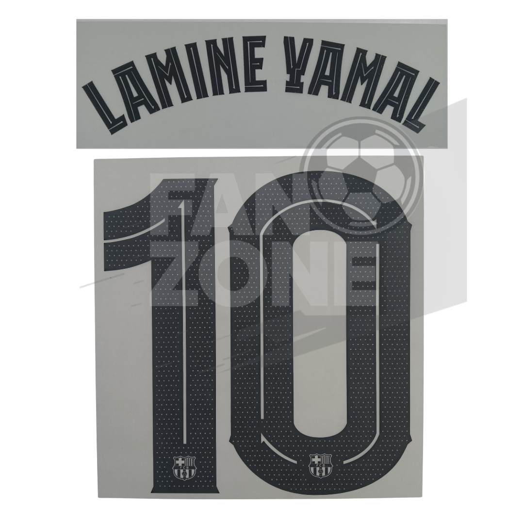 Official Lamine Yamal #10 Name Number Set – FC Barcelona away Kit 2025/26 | Champions League cup Player issue Stahls TPT