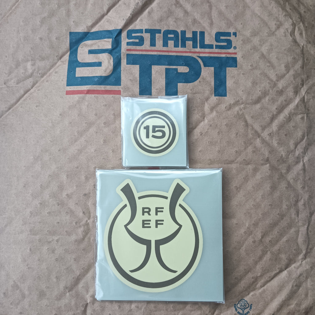 Kit completo de parches SUPERCOPA DE ESPAÑA 2026 FC Barcelona | Versión jugador (Player Issue) Stahls TPT