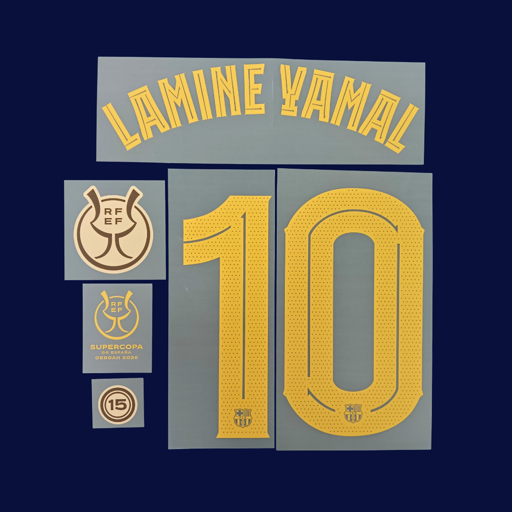 Kit LAMINE YAMAL Numeración y Parches Supercopa de España 2026 | Player Issue Stahls TPT