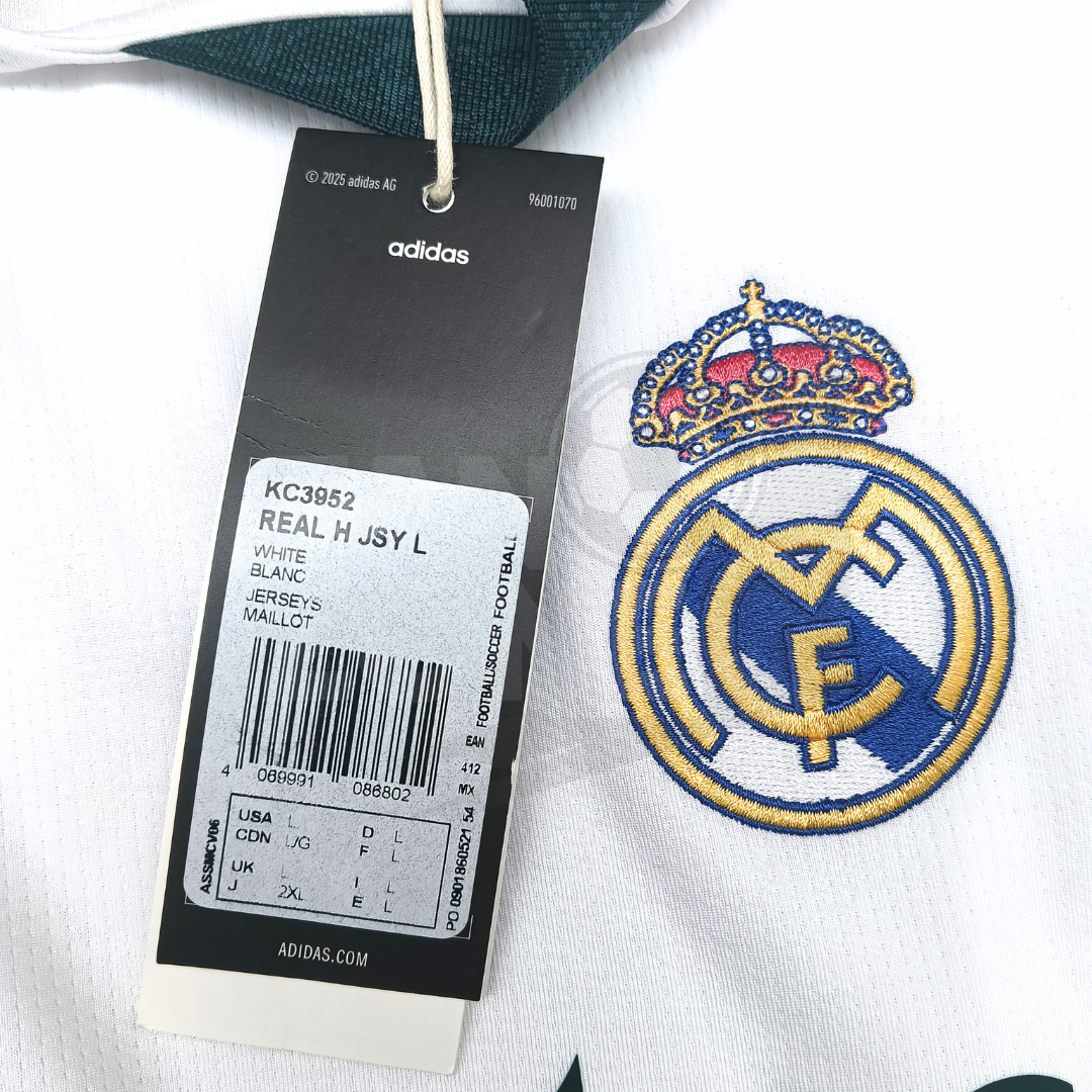 Jersey Adidas Real Madrid 2026/27 local Aficionado  Manga larga|Numeración+Parches Champions | CHICA