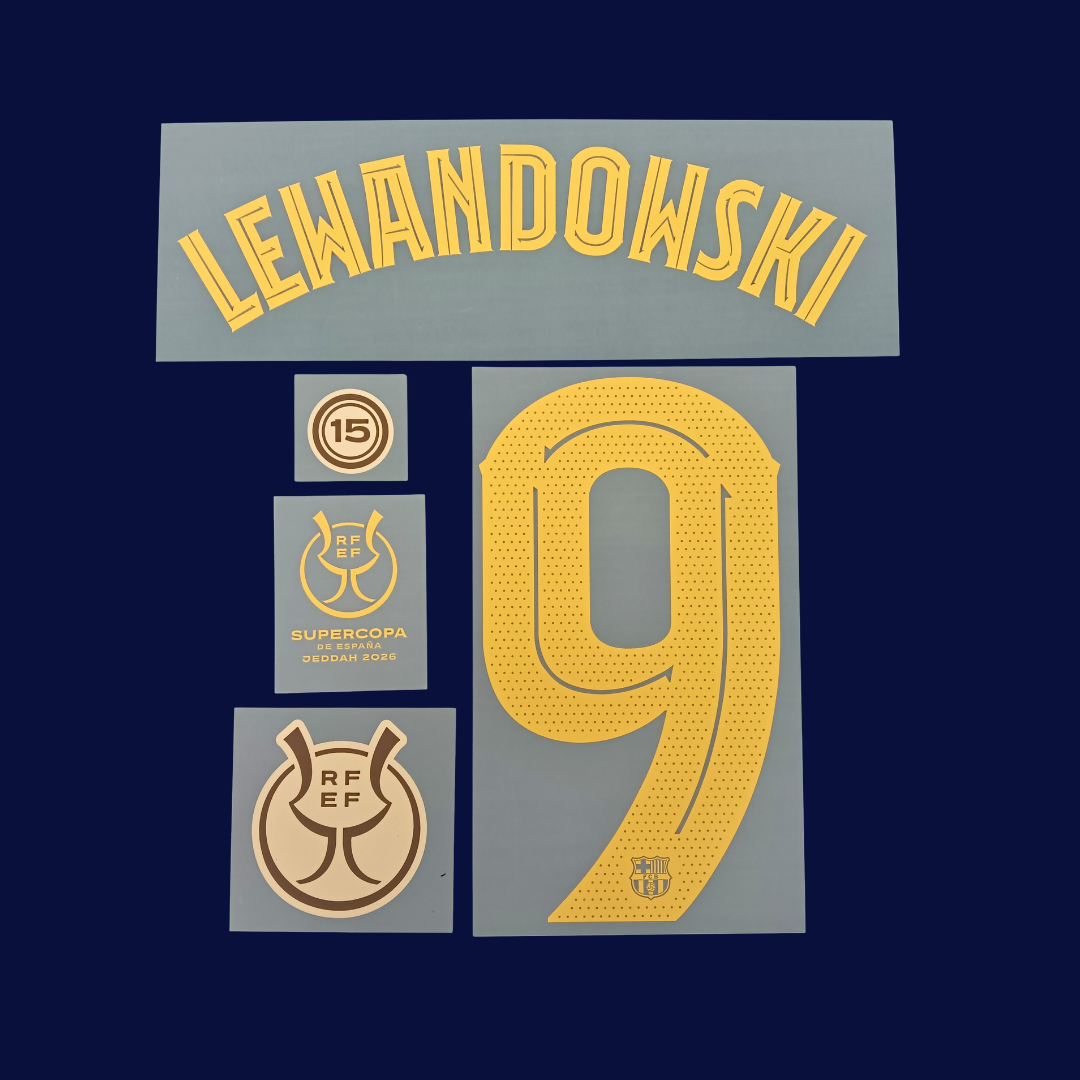 Kit LEWANDOWSKI Numeración y Parches Supercopa de España 2026 | Player Issue Stahls TPT