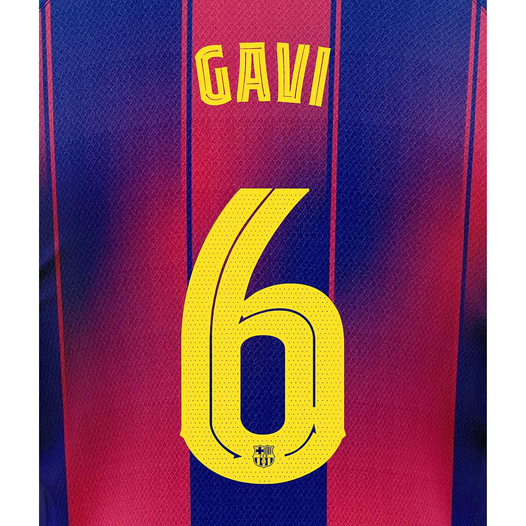 Official Gavi #6 Name Number Set – FC Barcelona home Kit 2025/26 | Champions League cup Player issue Stahls TPT