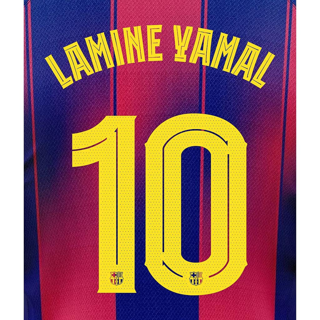 Official Lamine Yamal #10 Name Number Set – FC Barcelona home Kit 2025/26 | Champions League cup Player issue Stahls TPT
