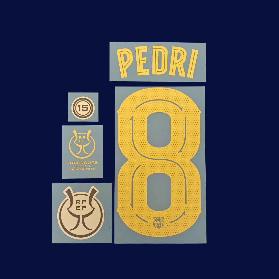 Kit PEDRI Numeración y Parches Supercopa de España 2026 | Player Issue Stahls TPT