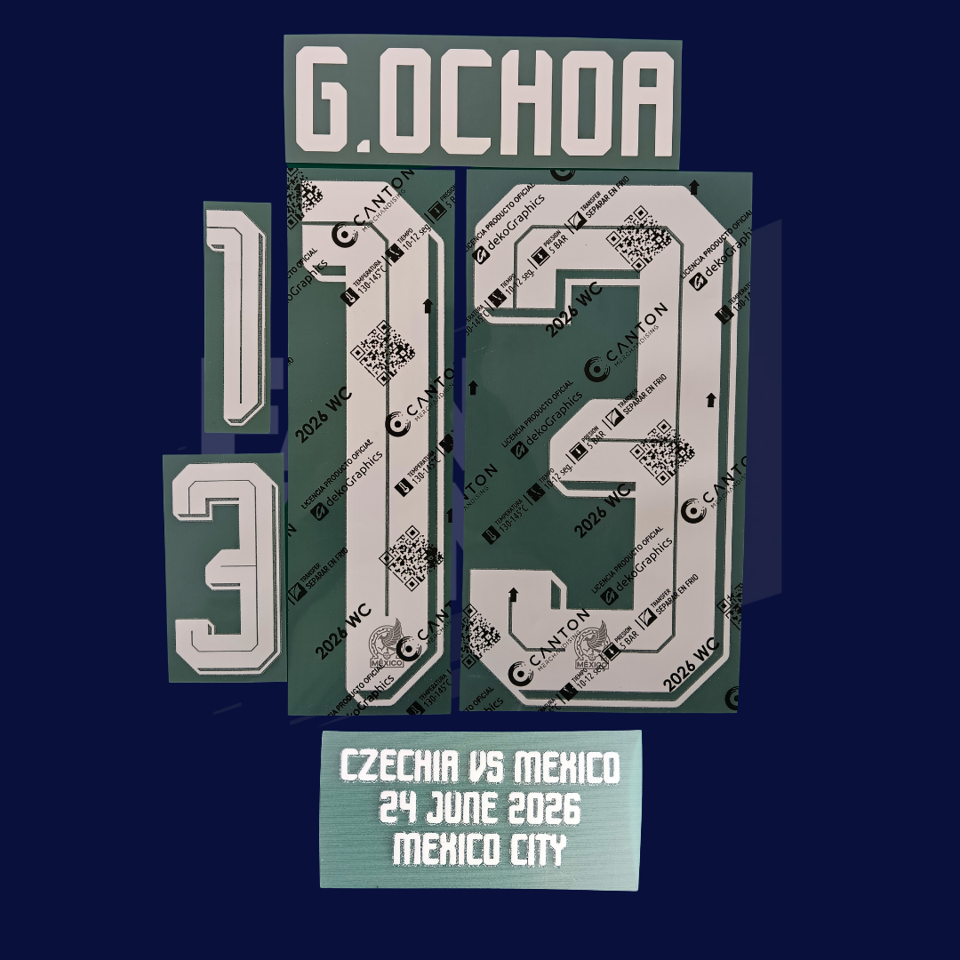 Numeración G. OCHOA #13 México visita 2026+MDT Czechia | Canton version jugador