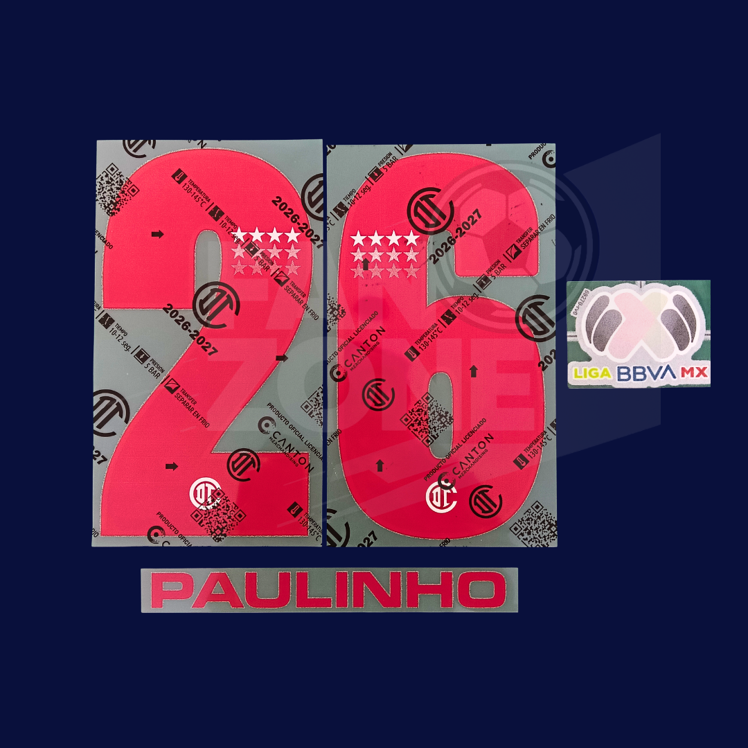 Kit Numeracion CD Toluca  PAULINHO #26 visita 2026-27| Parche LIGA BBVA MX| Canton