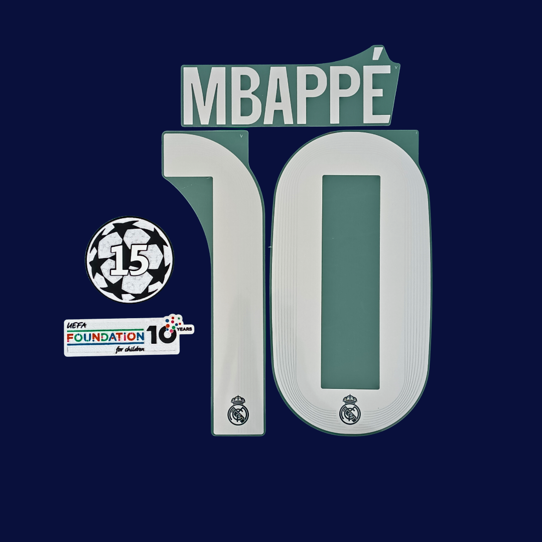 Kit Mbappe Real Madrid 2025/26 visita | Numeracion y Parches Champions League