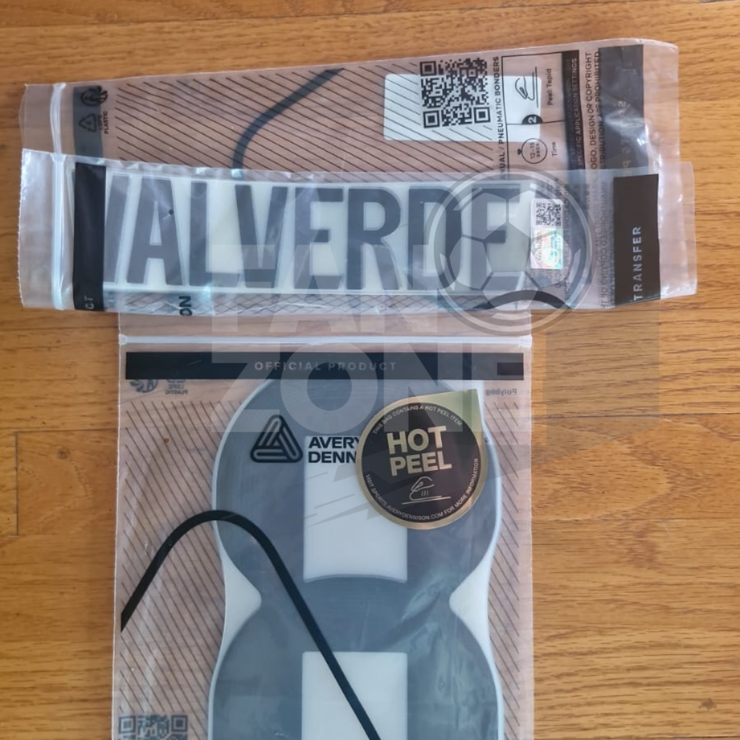 Official Federico Valverde #8 Name Number Set – Real Madrid home Kit 2025/26 | Champions League cup Player Size Avery Dennison