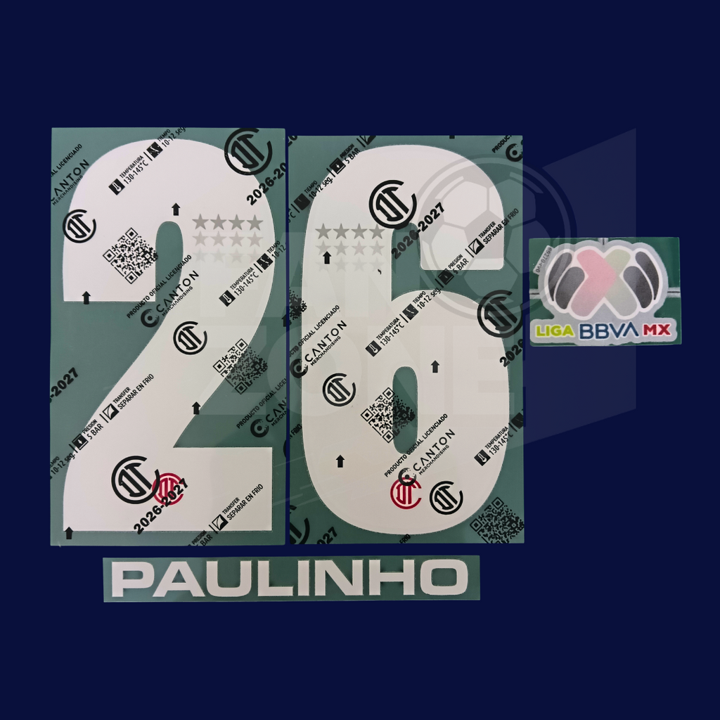 Kit Numeracion CD Toluca  PAULINHO #26 local 2026-27| Parche LIGA BBVA MX| Canton