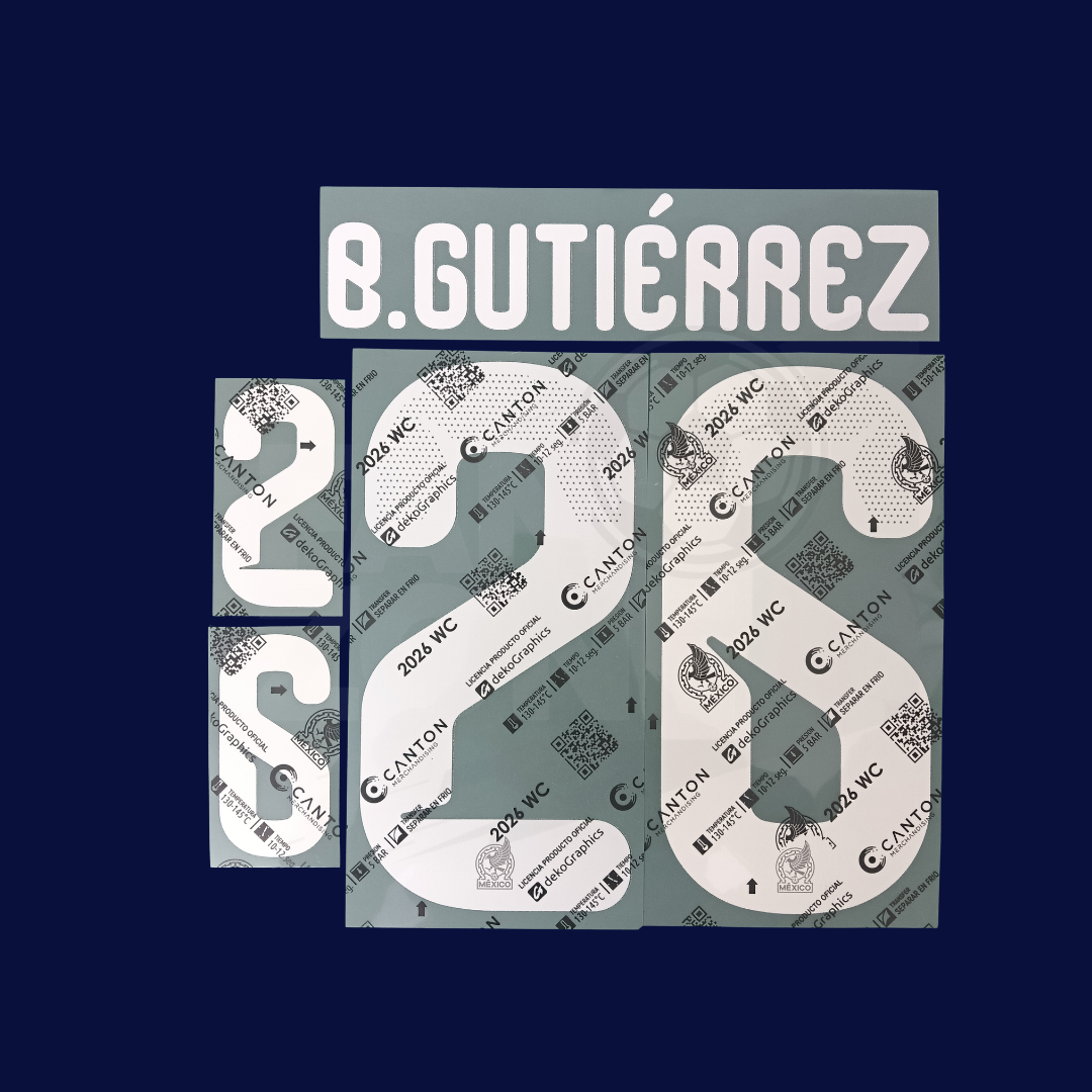 Numeración BRIAN GUTIERREZ #26 México LOCAL 2026 | Canton version jugador