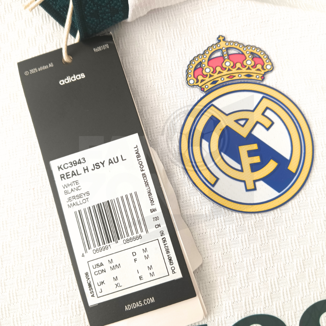 Jersey Adidas Real Madrid 2026/27 local JUGADOR Manga larga|Numeración+Parches Champions | MEDIANA