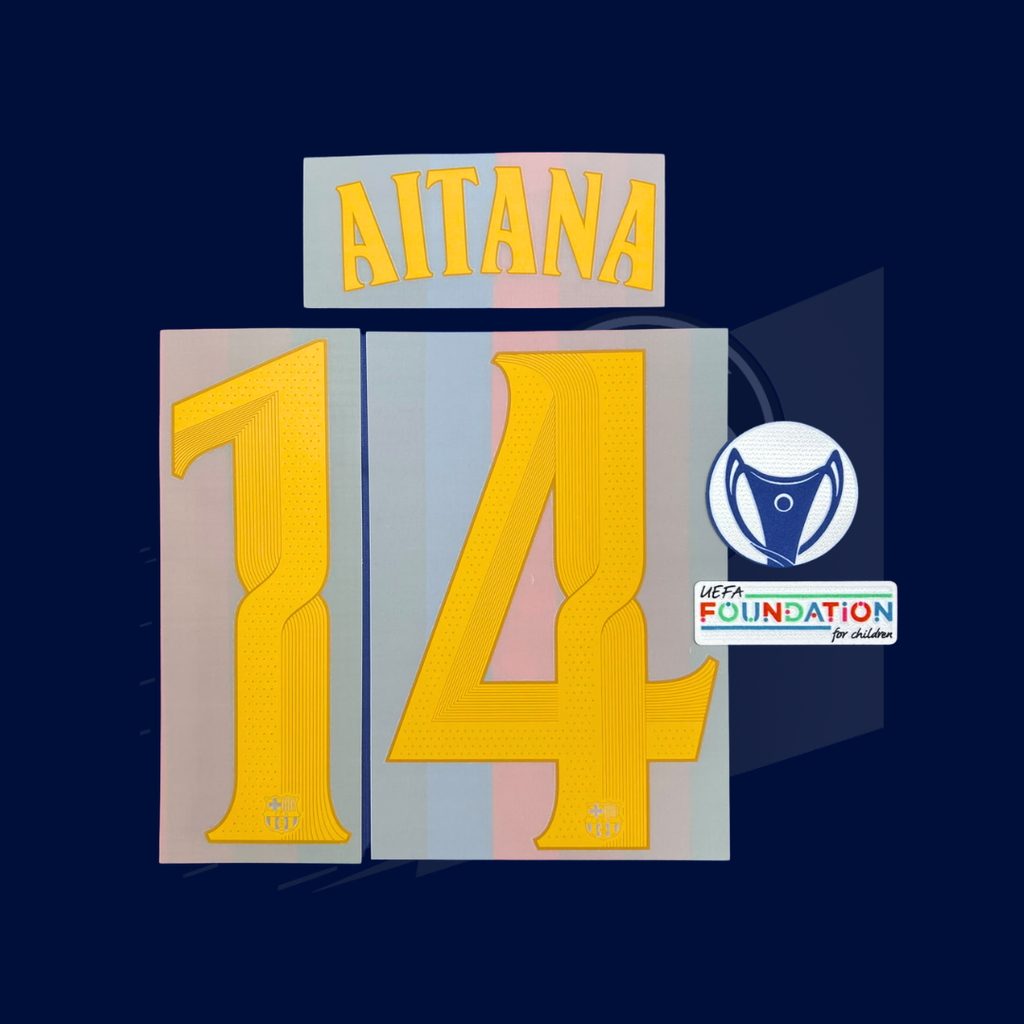 Kit Numeración AITANA #14 + Parches Womens Champions League FC Barcelona 2026/27 local | Player Issue Stahls