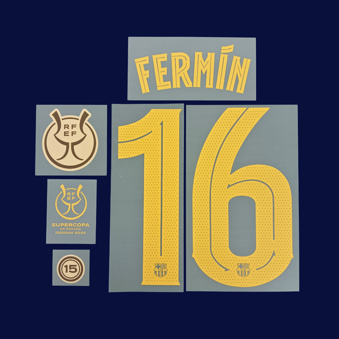 Kit FERMIN Numeración y Parches Supercopa de España 2026 | Player Issue Stahls TPT