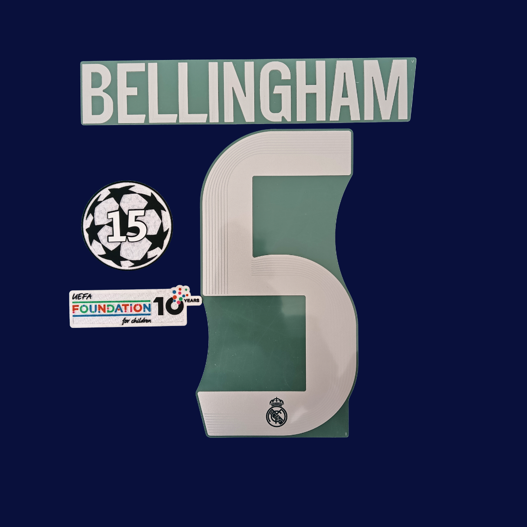 Kit BELLINGHAM Real Madrid 2025/26 Visita | Numeracion y Parches Champions League