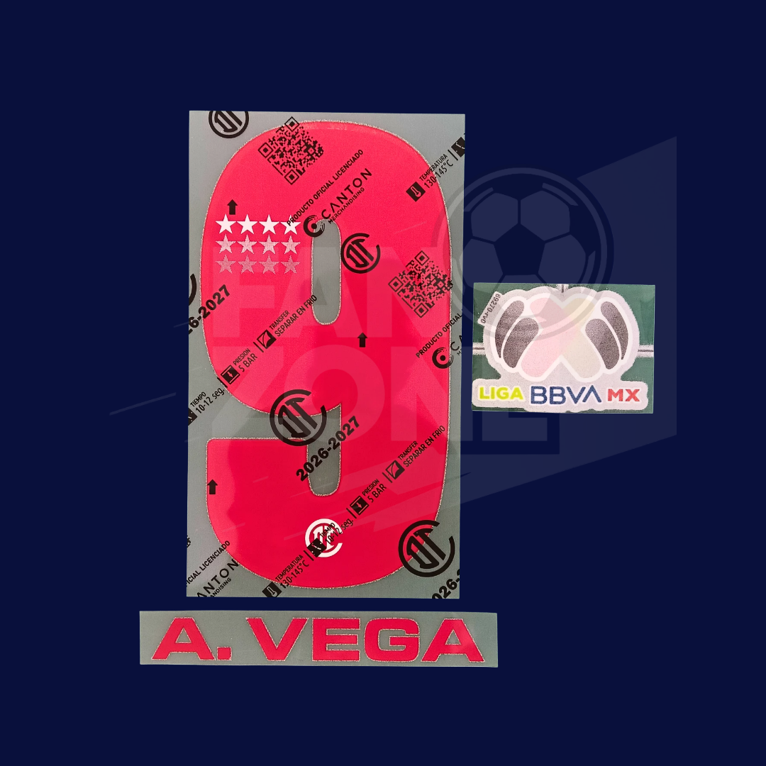 Kit Numeracion CD Toluca Alexis VEGA #9 visita 2026-27| Parche LIGA BBVA MX| Canton