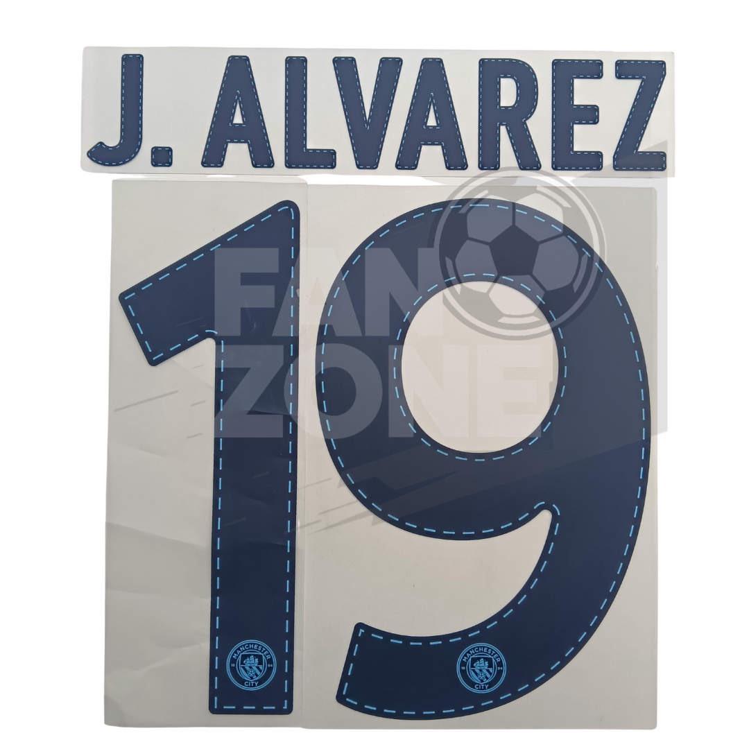 Official JULIAN ALVAREZ #19 Name Set – Manchester City home Kit 2022/23 | Champions League cup Player issue Sporting iD
