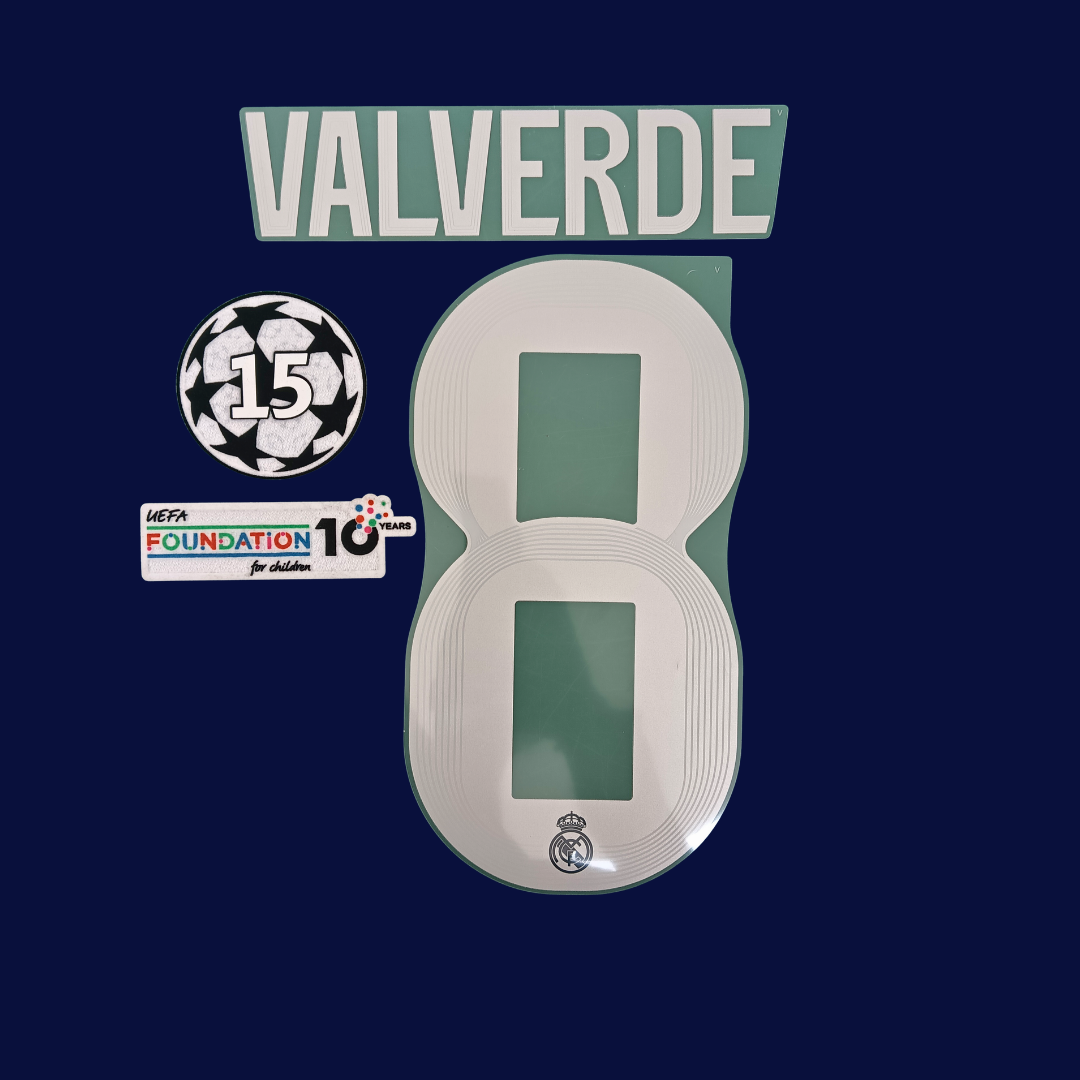 Kit VALVERDE Real Madrid 2025/26 Visita | Numeracion y Parches Champions League