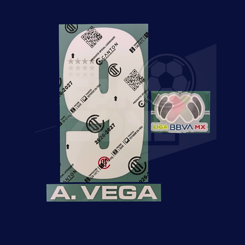 Kit Numeracion CD Toluca Alexis VEGA #9 local 2026-27| Parche LIGA BBVA MX| Canton